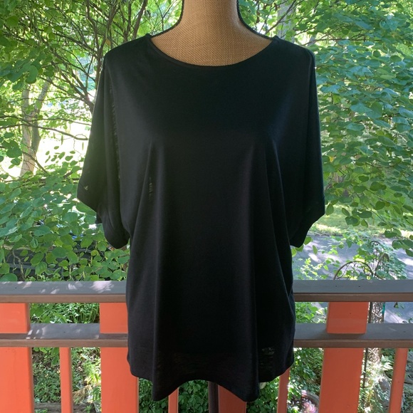 Black Short Sleeve Top With Ties At Sleeves NWOT - Picture 1 of 7